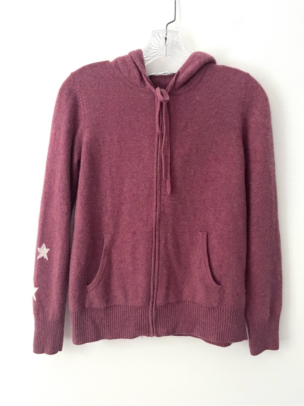 The Cashmere Project 100% Cashmere Pink Full Zip Knit Star Hoodie Small